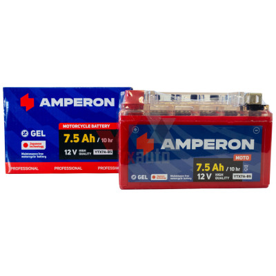 Акумулятор мото 12v 7.5Ah 95A Amperon GEL під болт (низький)