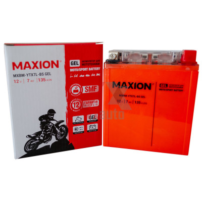 Аккумулятор мото 12v 7Ah 135А Maxion под болт (гелевый, плюс справа)