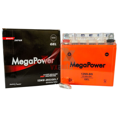 Аккумулятор мото 12v 9Ah 140A MegaPower GEL под болт (высокий)