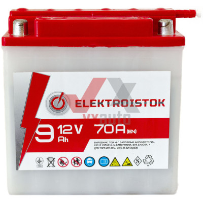 Акумулятор мото 12v 9Ah 70A Elektroistok клема
