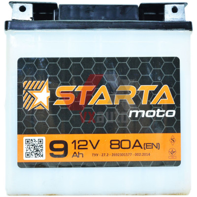 Аккумулятор мото 12v 9Ah 80А Starta под болт (сухозаряженный без электролита)