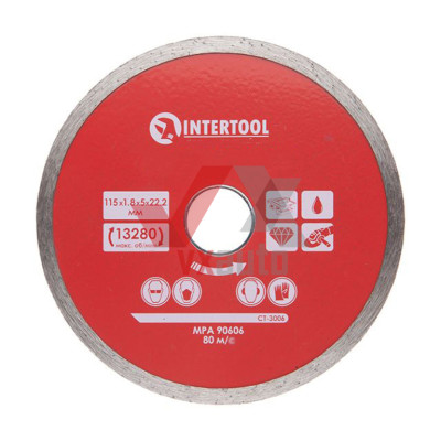 Диск алмазный отрезной для плитки сплошной 115х1.8х5х22 мм Intertool
