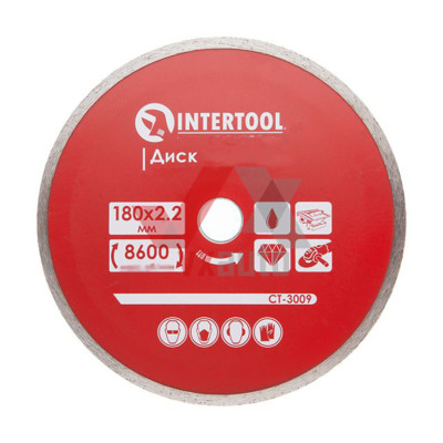 Диск алмазний відрізний для плитки суцільний 180х2.2х5х22 мм Intertool 