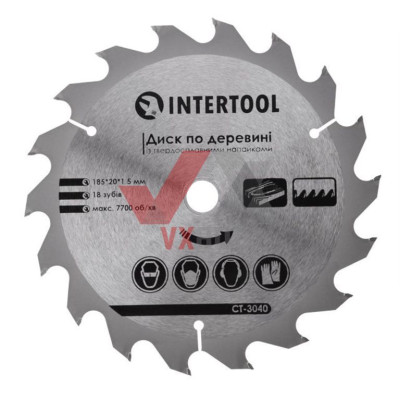 Диск пильный по дереву сегментный 185х1.5х20 мм Intertool (18 зубов) 