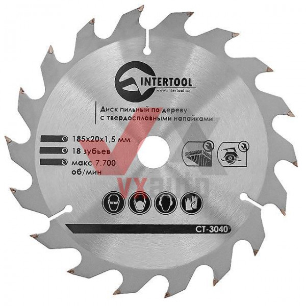 Диск пиляльний по деревині сегментний 185х1.5х20 мм Intertool (18 зубів)