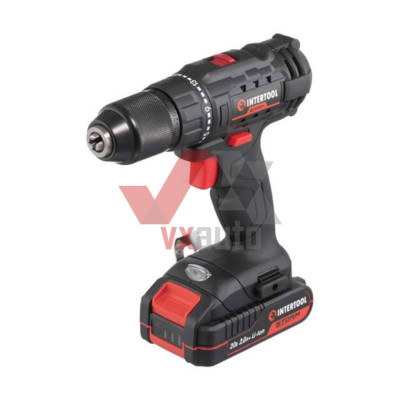 Дриль-шурупокрут акумуляторний 20 В 35 Нм 2Аг 0-450/0-1500об/хв Li-Ion Intertool (1акум.,ЗП,кейс)