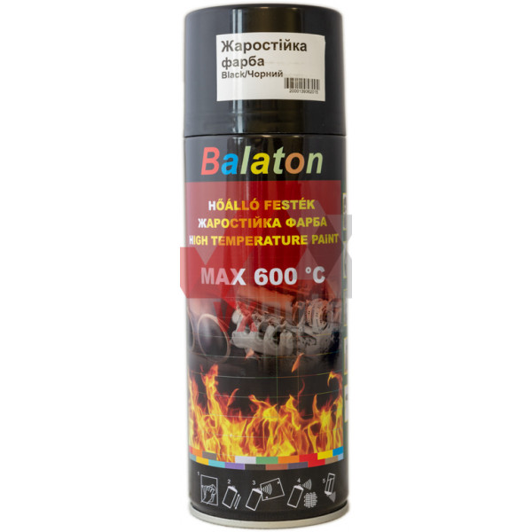 Фарба термостойкая (черная глянцевая) 400 мл Balaton 600°C