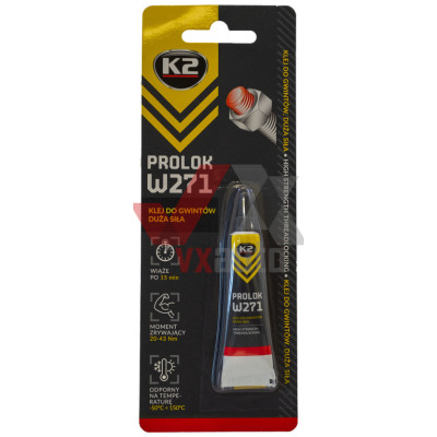 Клей анаеробний (фіксатор різьби) для нерозбірних з'єднань 6 мл K2 Prolok W271 (червоний)