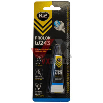 Клей анаеробний (фіксатор різьби) для розбірних з'єднань 6 мл K2 Prolok W243 (синій)