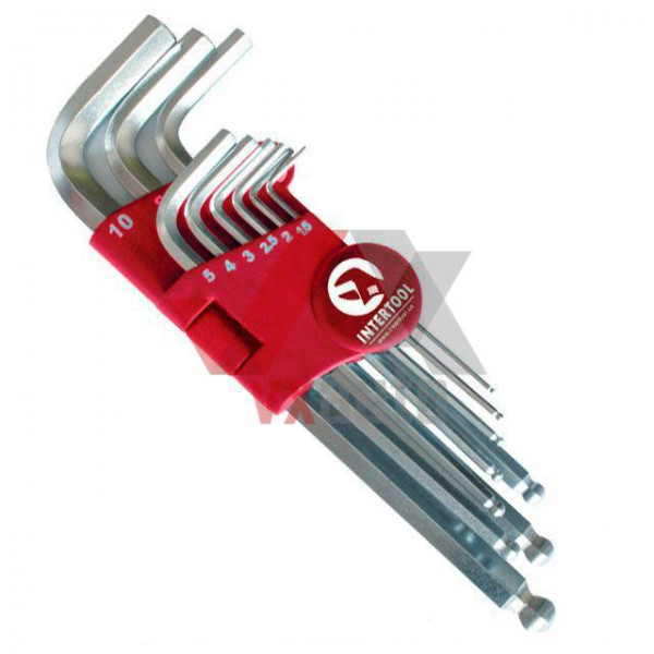Ключ шестигранный L-образный 1.5-10 мм Intertool Cr-V набор (9 шт., с шарообр. након.)