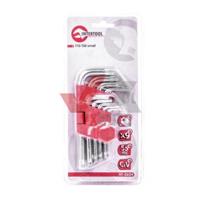 Ключ звездочный (TORX) с отверстием L-образный Т10-Т50 Intertool Cr-V набор (9 шт.) 