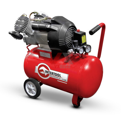 Компрессор 50 л, 3 кВт, 220 В, 8 атм, 420 л/мин, 2 цилиндра Intertool