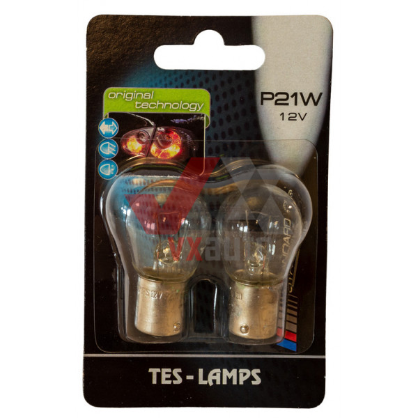 Лампа 12 В поворотов, стопов 21 Вт P21W Tes-Lamps BA15s (1-конт.), к-т (2 шт.)