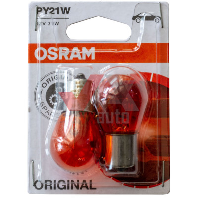 Лампа 12 В поворотів, стопів 21 Вт жовта PY21W Osram BAU15s (1-конт.), к-т (2 шт.)
