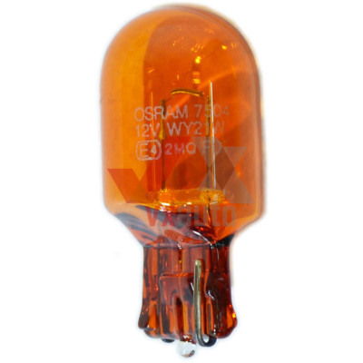 Лампа б/ц 12 В повторителей поворотов, стопов 21 Вт желтая WY21W Osram W3x16q (1-конт.)