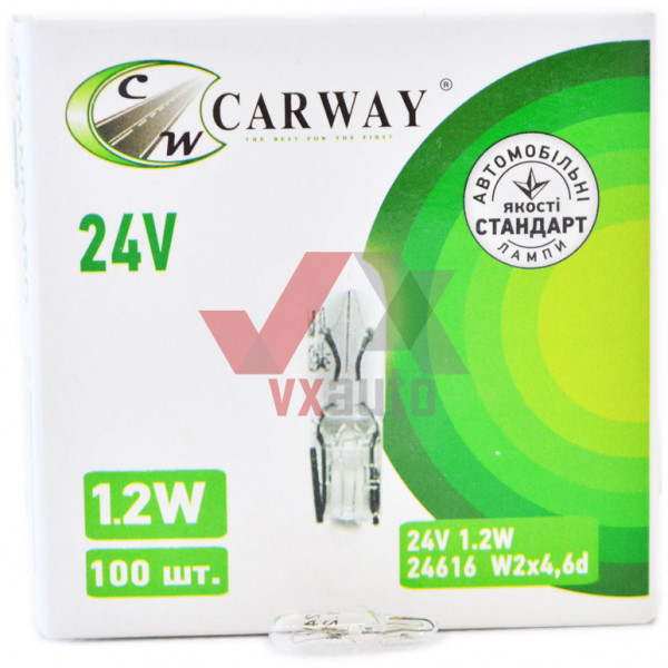 Лампа б/ц 24 В панели приборов 1.2 Вт W1.2W Carway W2.1x9.5d