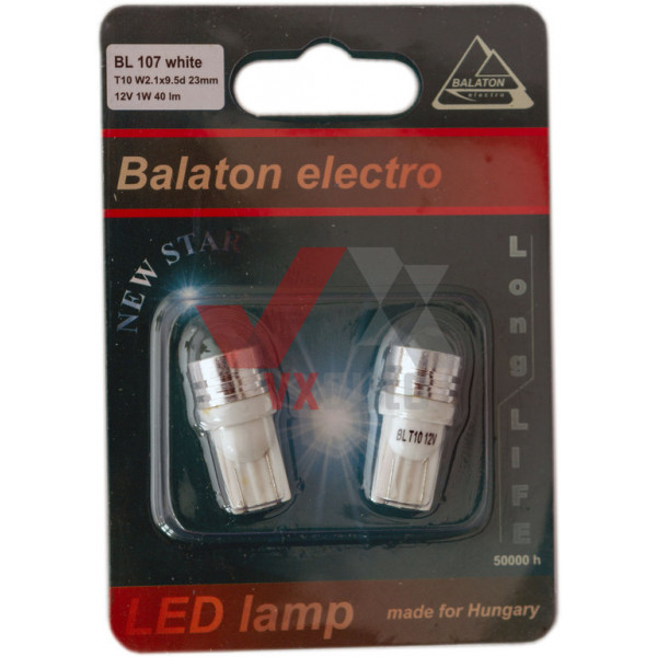 Лампа б/ц T10 12V W2.1x9.5d LED 40lm Balaton(1-конт), к-т (2 шт.), на блістері