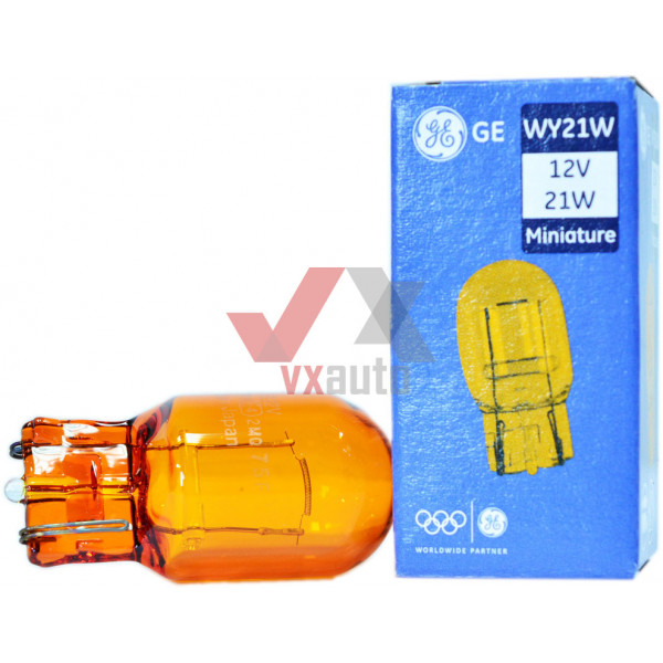 Лампа б/ц WY21W 12V W3x16q жовта General Electric(1-конт.)