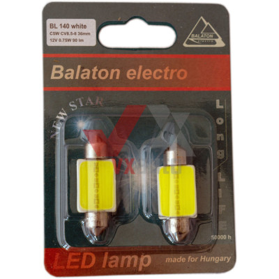 Лампа диодная 12 В салона 0.75 Вт белая C5W Balaton SV8.5 (36мм), к-т (2 шт.)