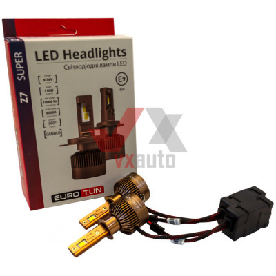 Лампа діодна H1 12 В, 24 В 110 Вт P14.5s E9 Eurotun Z7 6000K, к-т (2 шт.), 18000L (360° радіатор з вентил.)