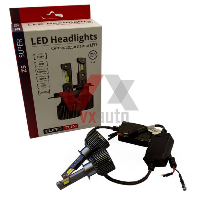 Лампа диодная H1 12 В, 24 В 80 Вт P14.5s E9 Eurotun Z5 6000K, к-т (2 шт.), 14000L (360° радиатор с вентил.)