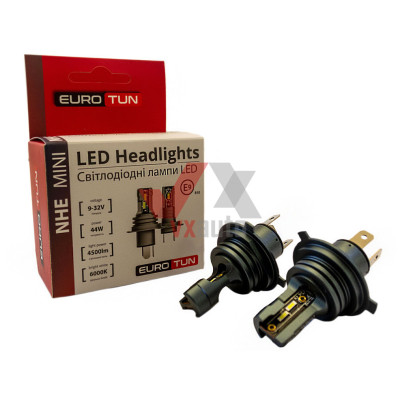 Лампа диодная H4 12 В, 24 В 44 Вт P43T E9 Eurotun NHE 6000K, к-т (2 шт.), 4500L (радиатор)