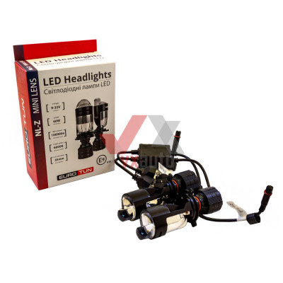 Лампа диодная H4 12 В, 24 В 60 Вт P43T E9 Eurotun NL-Z 6000K, к-т (2 шт.), 10000L (с линзой, радиатор с вент.)