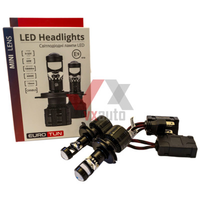 Лампа диодная H4 12 В, 24 В 60 Вт P43T E9 Eurotun NL19 6000K, к-т (2 шт.), 10000L (с линзой, радиатор с вент.)