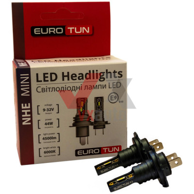 Лампа диодная H7 12 В, 24 В 44 Вт PX26D E9 Eurotun NHE 6000K, к-т (2 шт.), 4500L (радиатор)