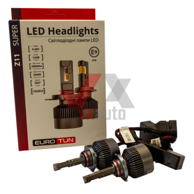 Лампа диодная HB3 12 В, 24 В 120 Вт P20d E9 Eurotun Z11 6500K, к-т (2 шт.), 20000L (360° радиатор с вентил.)