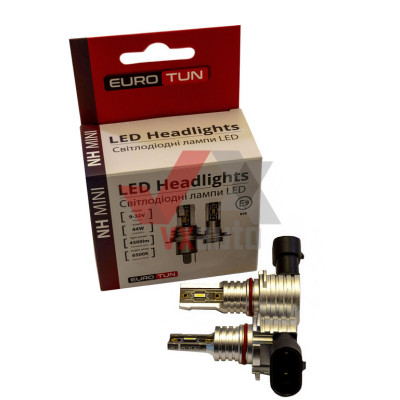 Лампа диодная HB3 12 В, 24 В 44 Вт P20d E9 Eurotun NH 6500K, к-т (2 шт.), 4500L (радиатор)