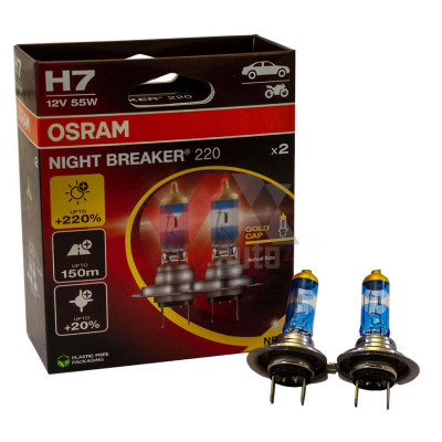 Лампа галогенова H4 12 В 55 Вт P43T +220% Night Breaker Gold Cap Osram, к-т (2 шт.)