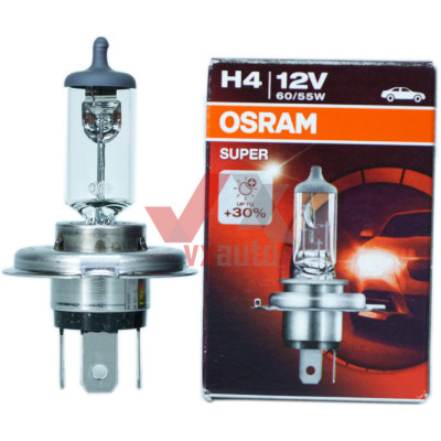 Лампа галогенная H4 12V 60/55W P43T  +30% Super Osram