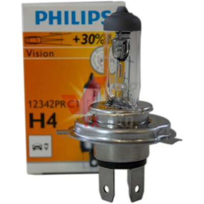 Лампа галогенная H4 12V 60/55W P43T  +30% Vision Philips