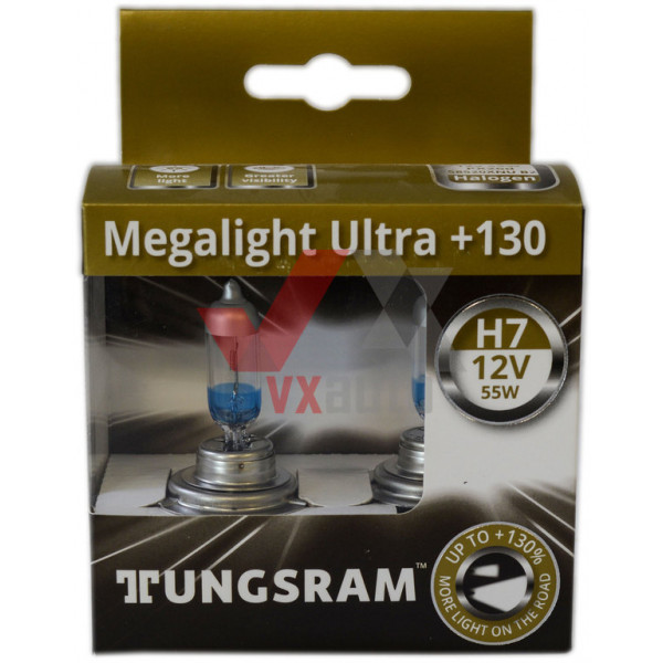 Лампа галогенная H7 12 В 55 Вт PX26D +130% Megalight Ultra TUNGSRAM, к-т (2 шт.)