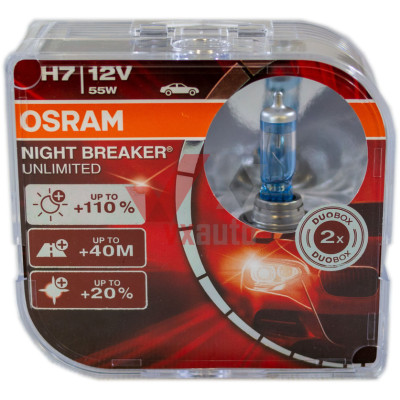 Лампа галогенова H7 12V 55W PX26D +110% Night Breaker Unlimited Osram, к-т (2 шт.)