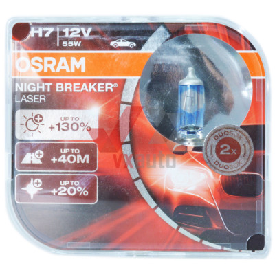 Лампа галогенова H7 12V 55W PX26D +130% Night Breaker Laser Osram, к-т (2 шт.)