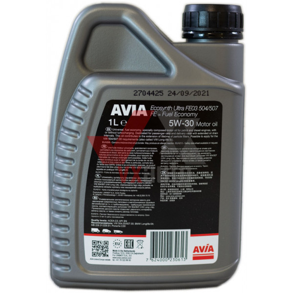 Олива 5w30 1 л Avia Ecosynth Ultra FE03, API SN