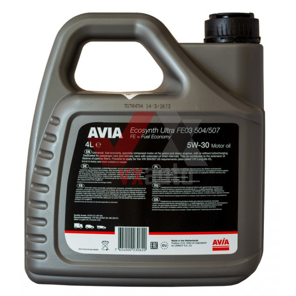 Олива 5w30 4 л Avia Ecosynth Ultra FE03, API SN