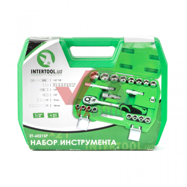 Набор головок 1/2'' 21 ед. (10-32 мм) Intertool (с рукояткой с храповым механизмом + насадки)