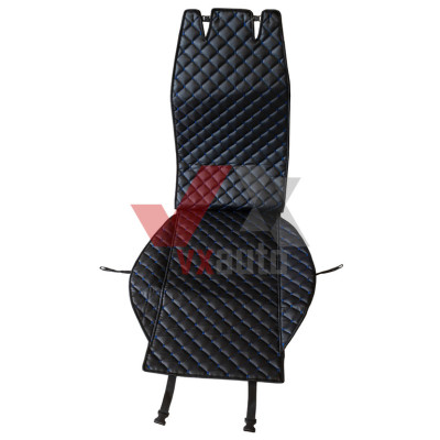 Накидка на сидіння передні (екошкіра) чорна PolyteP, к-т (2 шт., синя строчка)