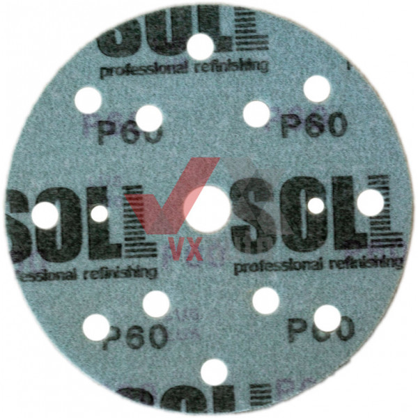 Наждачний папір круг Р-  60 SOLL d 150 мм (15 отворів, на пластик. основі зелений)
