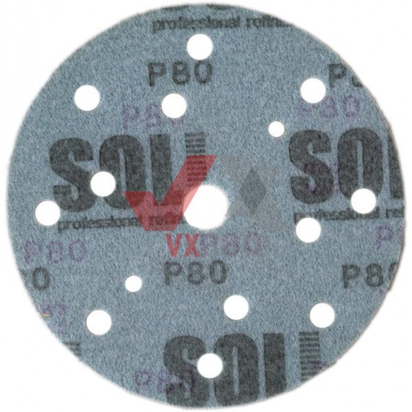 Наждачная бумага круг Р-  80 SOLL d 150 мм (15 отверстий, на пластик. основе зеленый)
