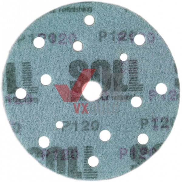 Наждачний папір круг Р- 120 SOLL d 150 мм (15 отворів, на пластик. основі зелений)
