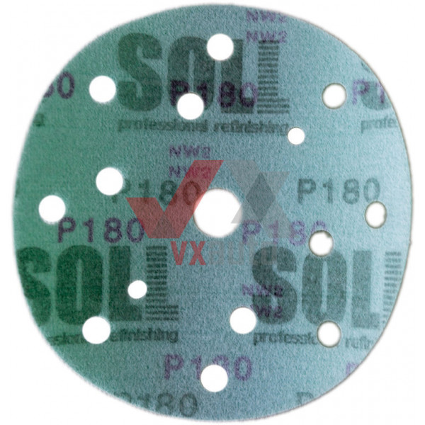 Наждачная бумага круг Р- 180 SOLL d 150 мм (15 отверстий, на пластик. основе зеленый)
