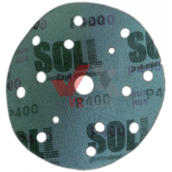 Наждачная бумага круг Р- 400 SOLL d 150 мм (15 отверстий, на пластик. основе зеленый)