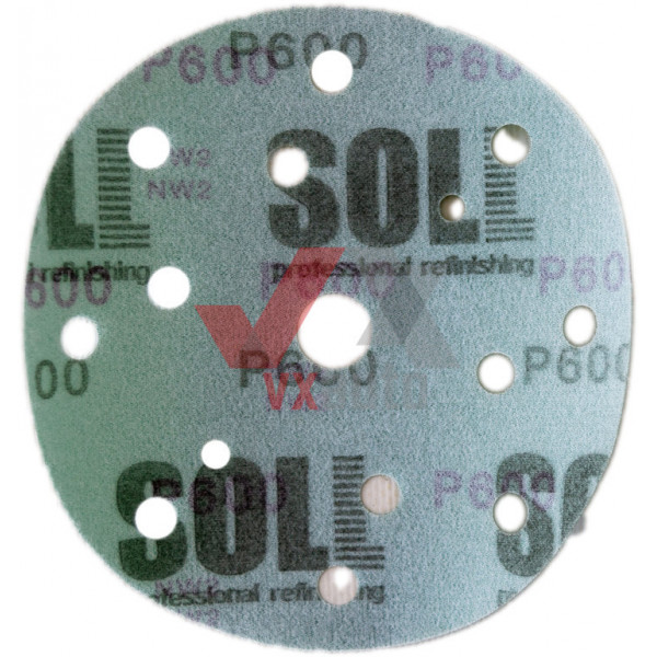 Наждачний папір круг Р- 600 SOLL d 150 мм (15 отворів, на пластик. основі зелений)