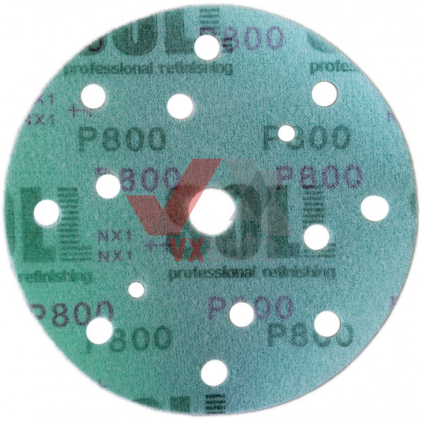 Наждачний папір круг Р- 800 SOLL d 150 мм (15 отворів, на пластик. основі зелений)