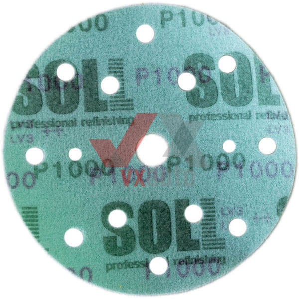 Наждачний папір круг Р-1000 SOLL d 150 мм (15 отворів, на пластик. основі зелений)