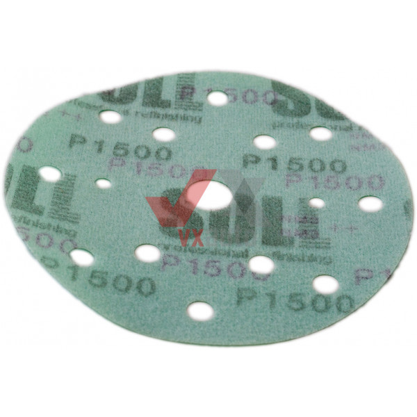 Наждачний папір круг Р-1500 SOLL d 150 мм (15 отворів, на пластик. основі зелений)